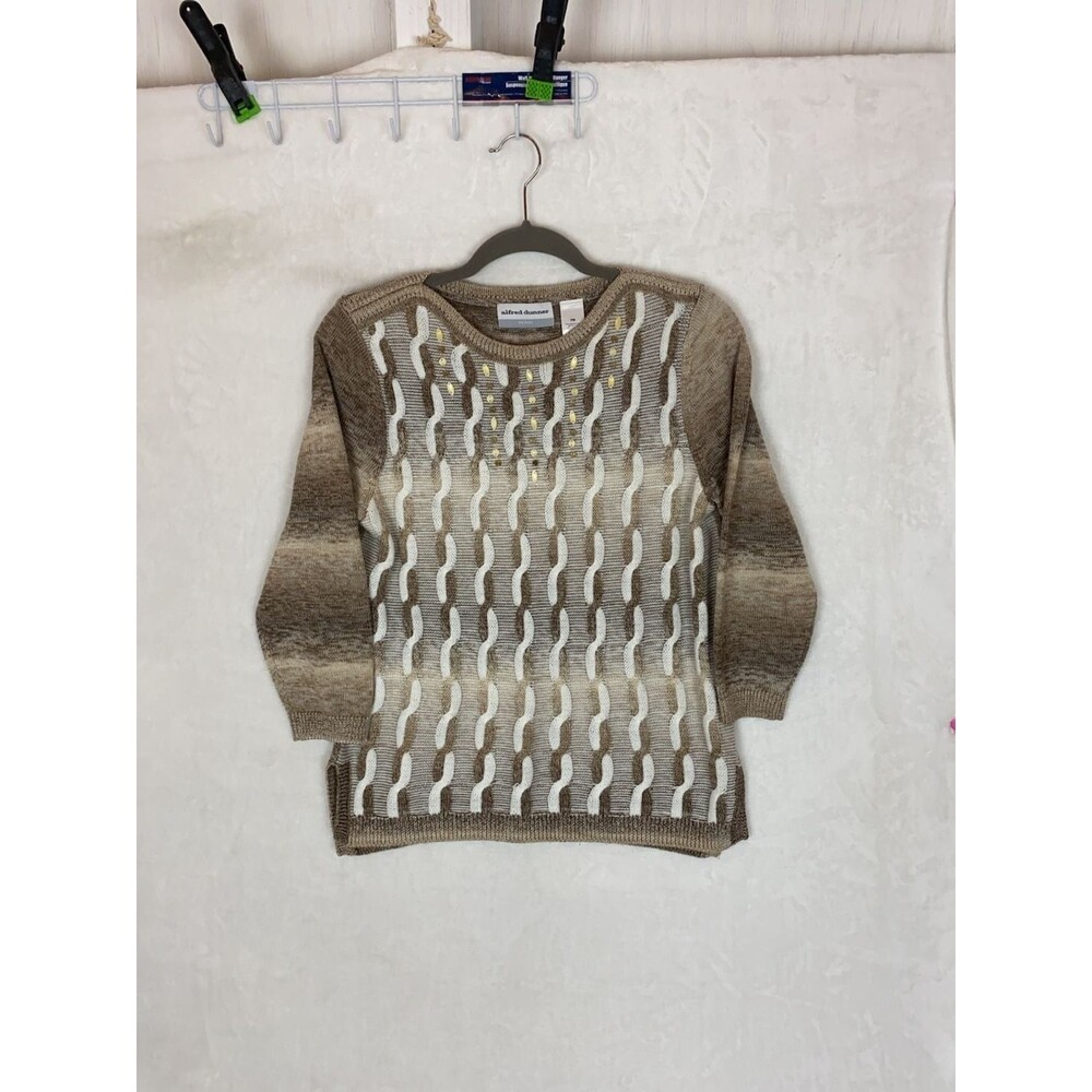 Alfred Dunner Petite PM Brown Ombre Sequin Embellished Sweater Granny